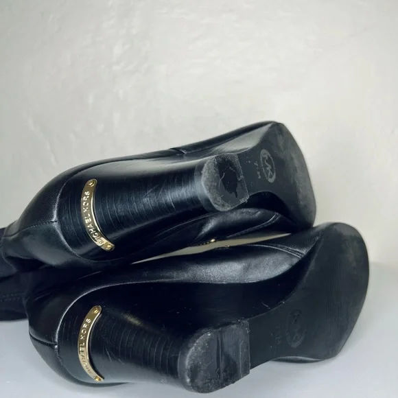 Michael Kors Genuine Leather & Stretch Black Knee Tall Wedge Zip Boots Sz 7.5 - Picture 10 of 12